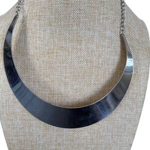 Silver Tone Crescent Bib Collar Statement Necklace Minimalist Modern Express